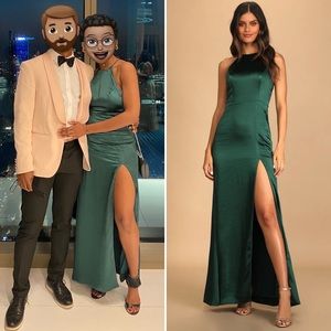 (LAST CHANCE) HOST PICK! Lulu’s Make it Elegant Emerald Satin Strappy Maxi Dress